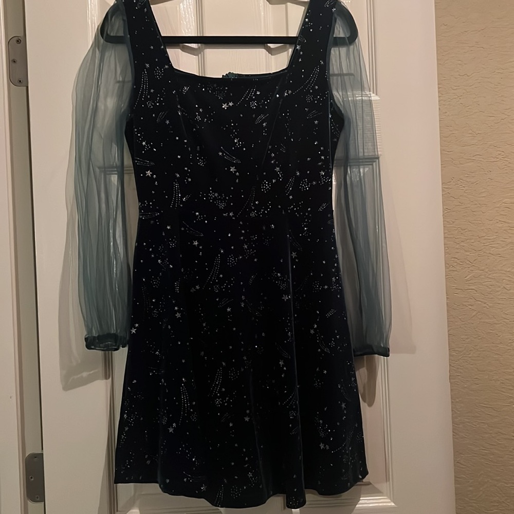 Forest green velvet sparkly dress